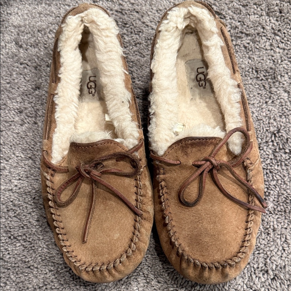 UGG Tan Shearling Moccasin Slippers
